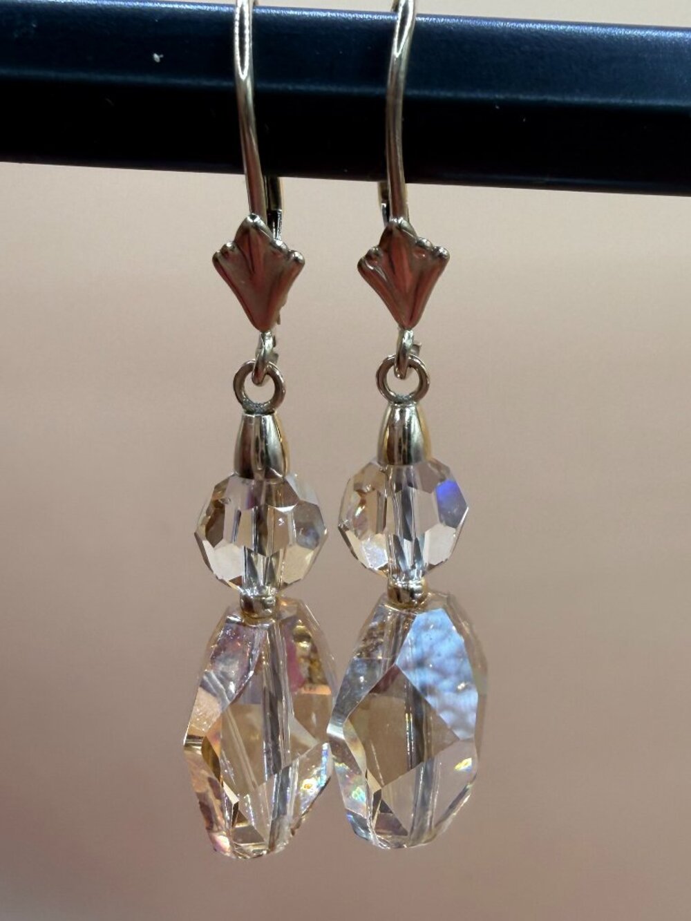 14K Gold Champagne Crystal Pierced Earrings